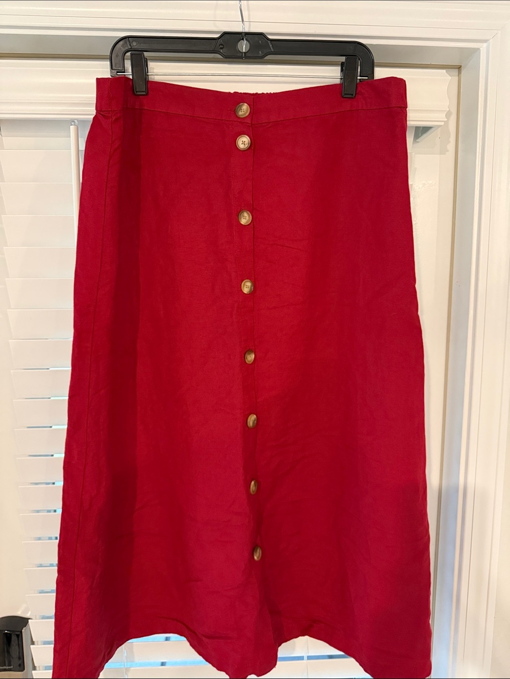 LOFT Red Button-Front Midi Skirt